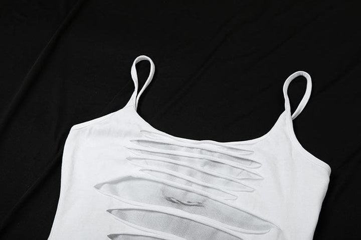 U neck body print hollow out cami cut out mini dress  | Festival Outfits Women