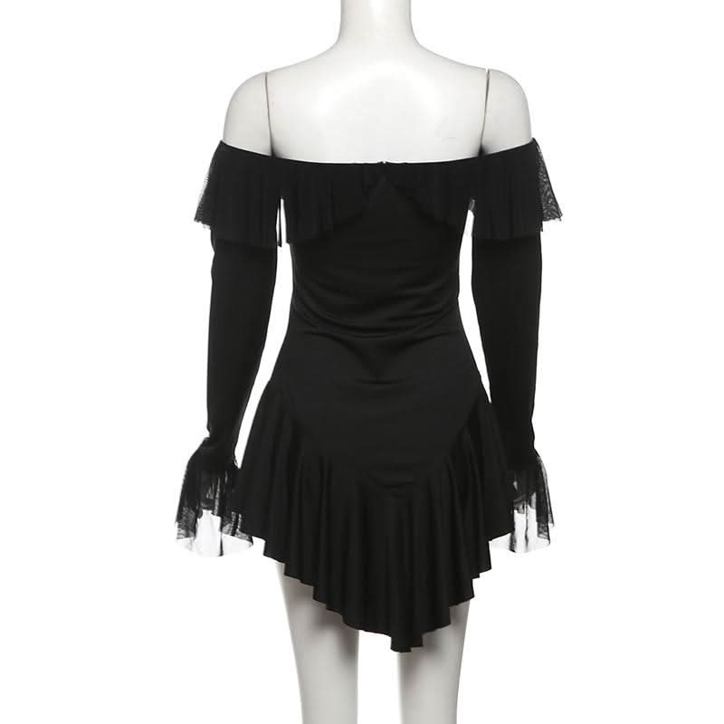 Long sleeve off shoulder ruffle mini dress  | Festival Outfits Women