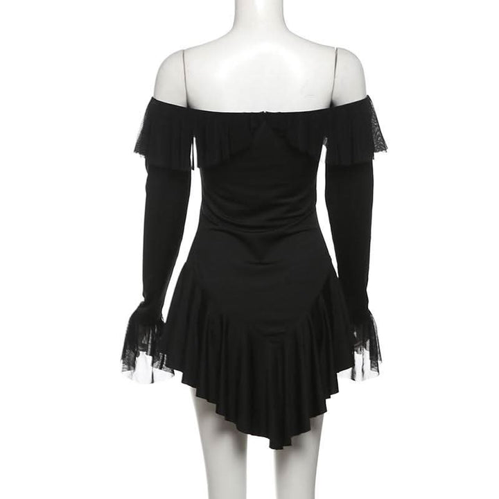 Long sleeve off shoulder ruffle mini dress  | Festival Outfits Women