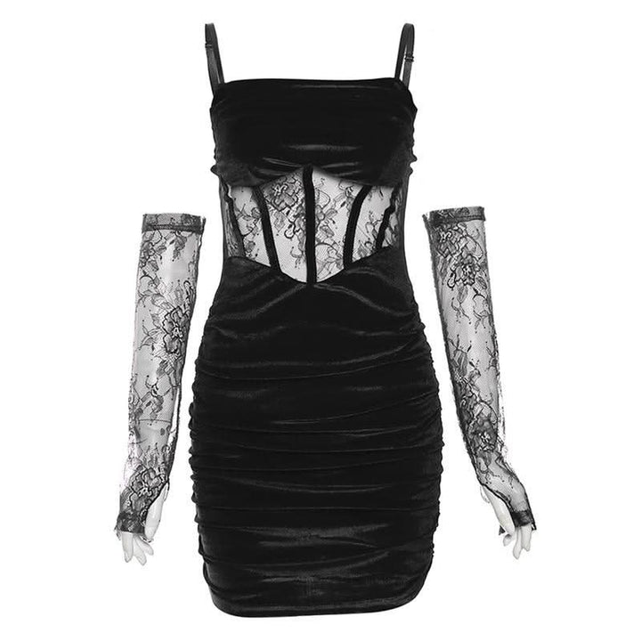 Velvet ruched lace gloves cami mini dress  | Festival Outfits Women
