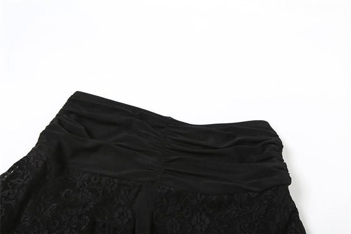 Lace mesh patchwork ruched ruffle midi skirt  | Festival Outfits Women