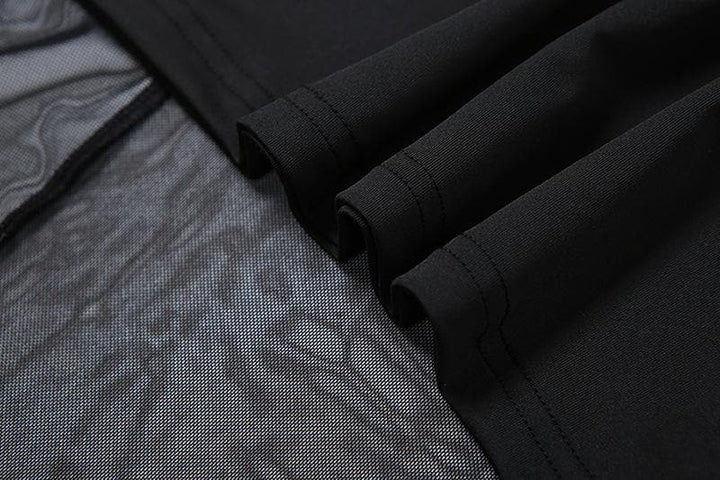 Mesh patchwork stitch solid maxi skirt  | Festival Outfits Women