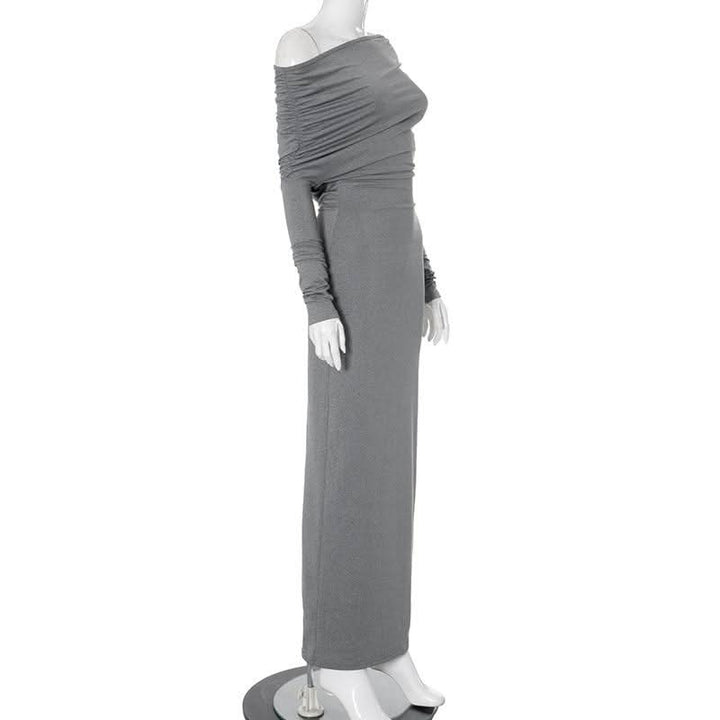 Long sleeve ruched one shoulder irregular maxi dress  | Festival Outfits Women