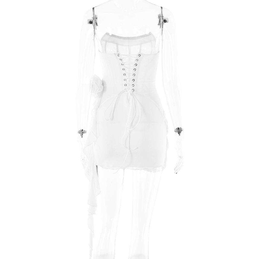 U neck bustier ruffle flower applique tube mini dress  | Festival Outfits Women