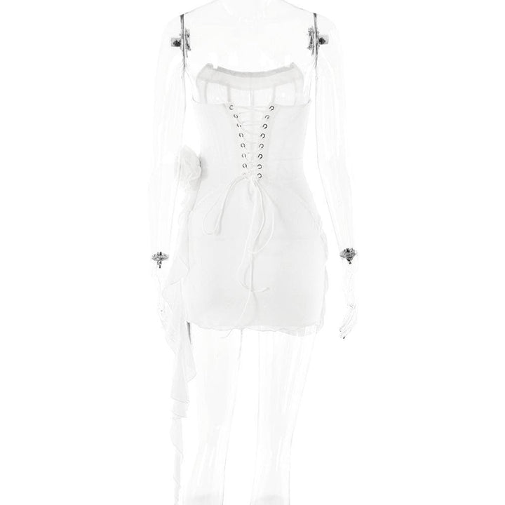 U neck bustier ruffle flower applique tube mini dress  | Festival Outfits Women