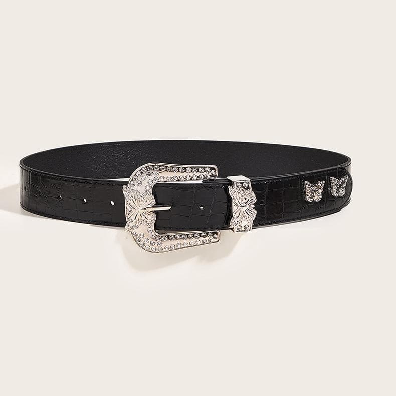 Butterfly rhinestone PU leather belt  | Festival Outfits Women