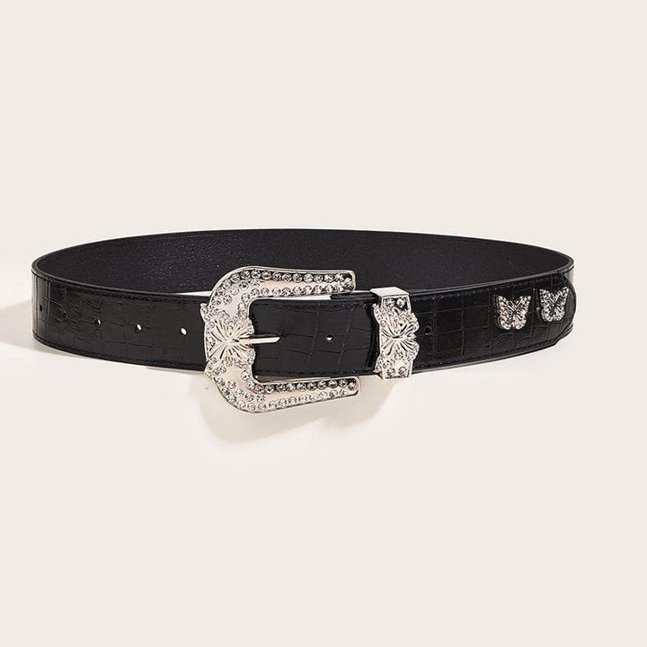Butterfly rhinestone PU leather belt  | Festival Outfits Women