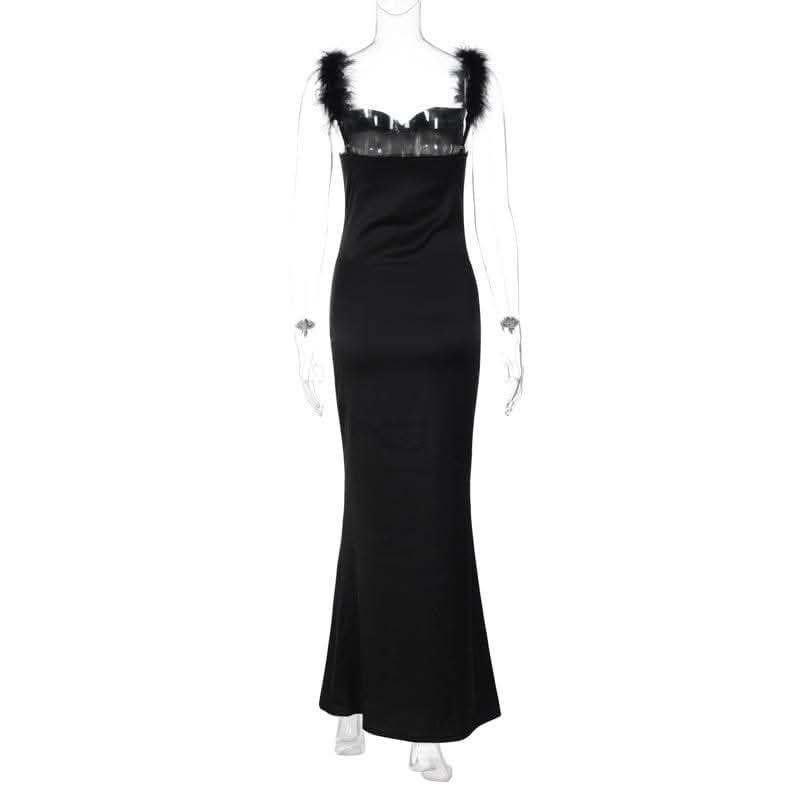 Feather cowl neck ruched solid backless maxi dress-final-sale  | Festival Outfits Women