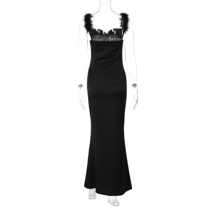 Feather cowl neck ruched solid backless maxi dress-final-sale  | Festival Outfits Women
