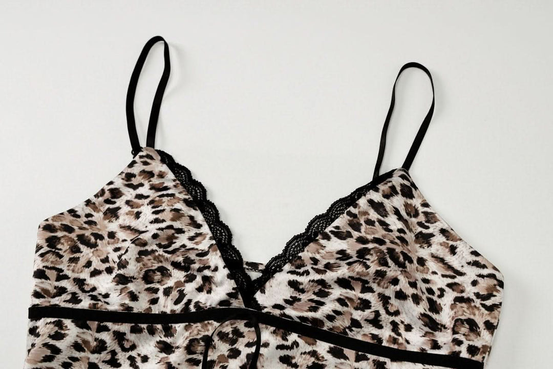 V neck bowknot leopard print cami top  | Festival Outfits Women  | Cheetah Print Top