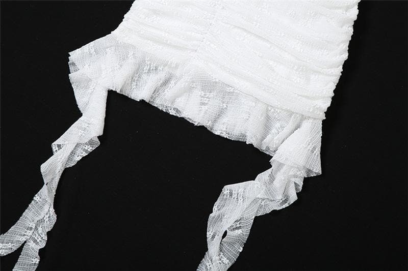 Ruched ruffle lace 2-way v neck cami mini dress  | Festival Outfits Women