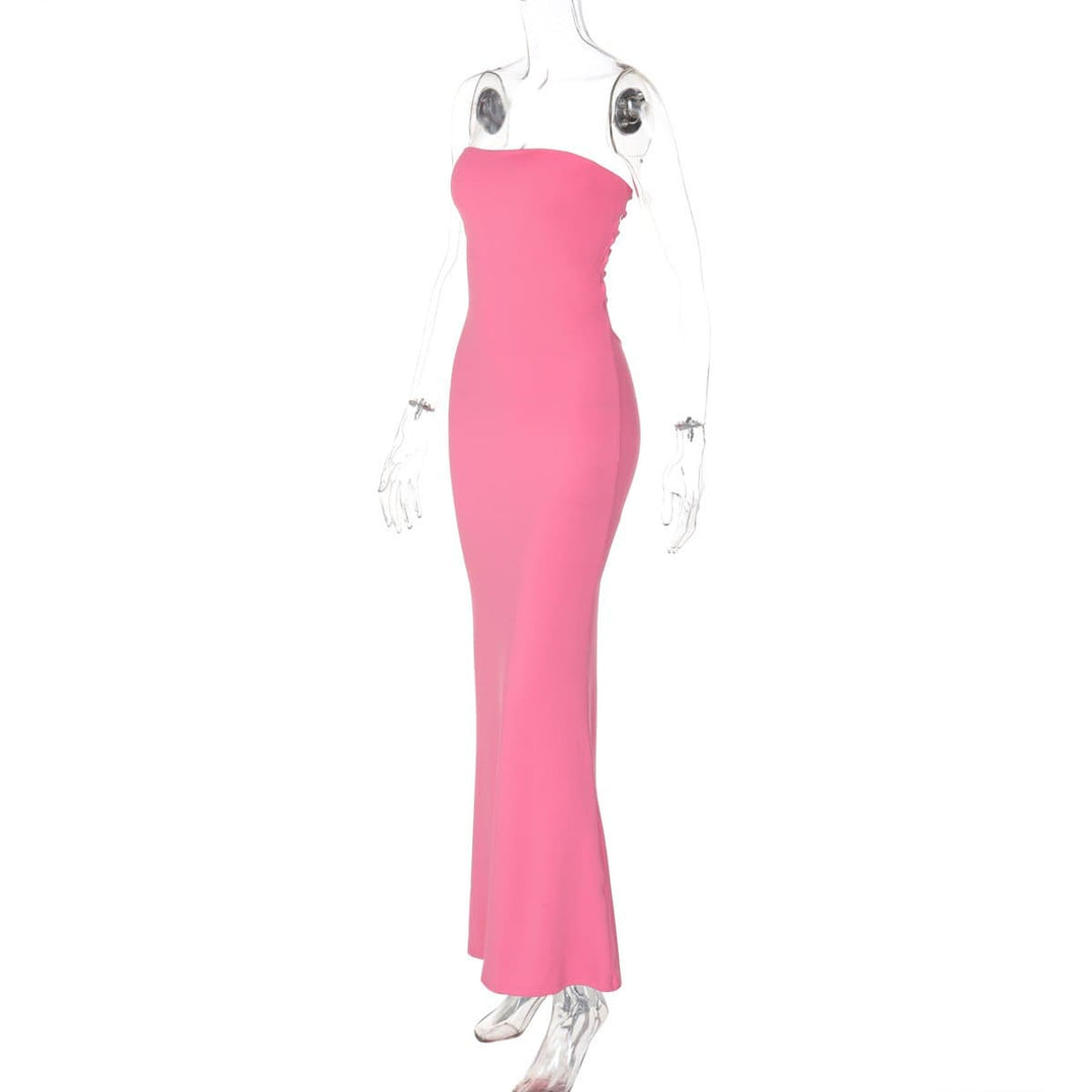 Lace up knotted solid backless tube maxi dress  | Festival Outfits Women