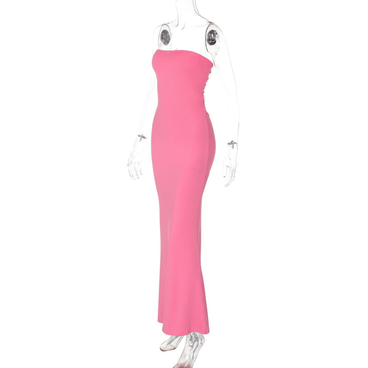 Lace up knotted solid backless tube maxi dress  | Festival Outfits Women
