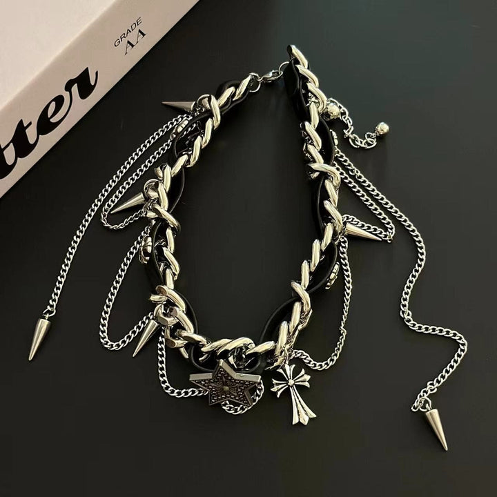 Star decor metal chain layered choker necklace  | Festival Outfits Women