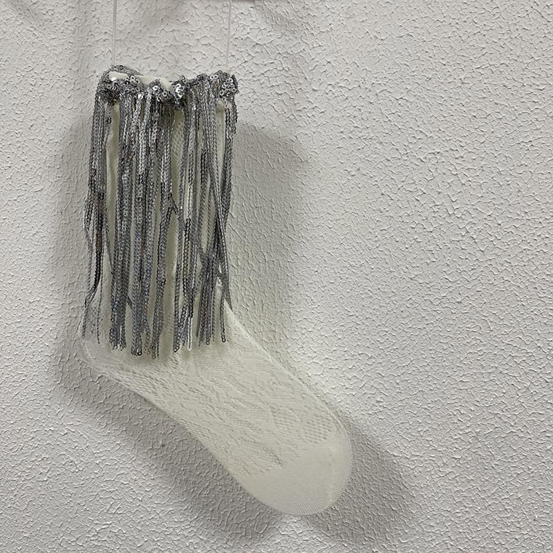 Glitter lace tassels long socks  | Festival Outfits Women