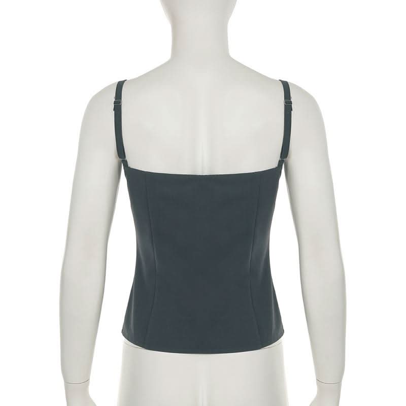 Square neck lace hem button ruched backless top  | Festival Outfits Women