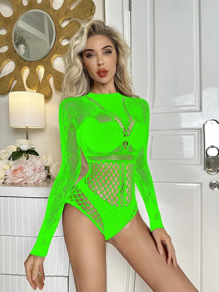 Long sleeve fishnet lace patchwork bodystocking  | Festival Outfits Women
