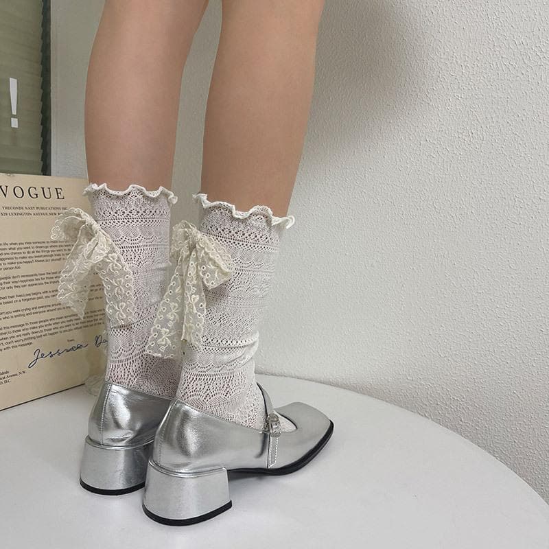 Ruffle bowknot lace contrast socks  | Festival Outfits Women