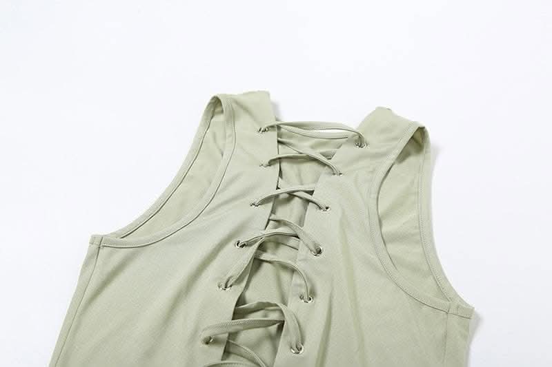 Deep v neck lace up solid tank maxi dress-final-sale  | Festival Outfits Women