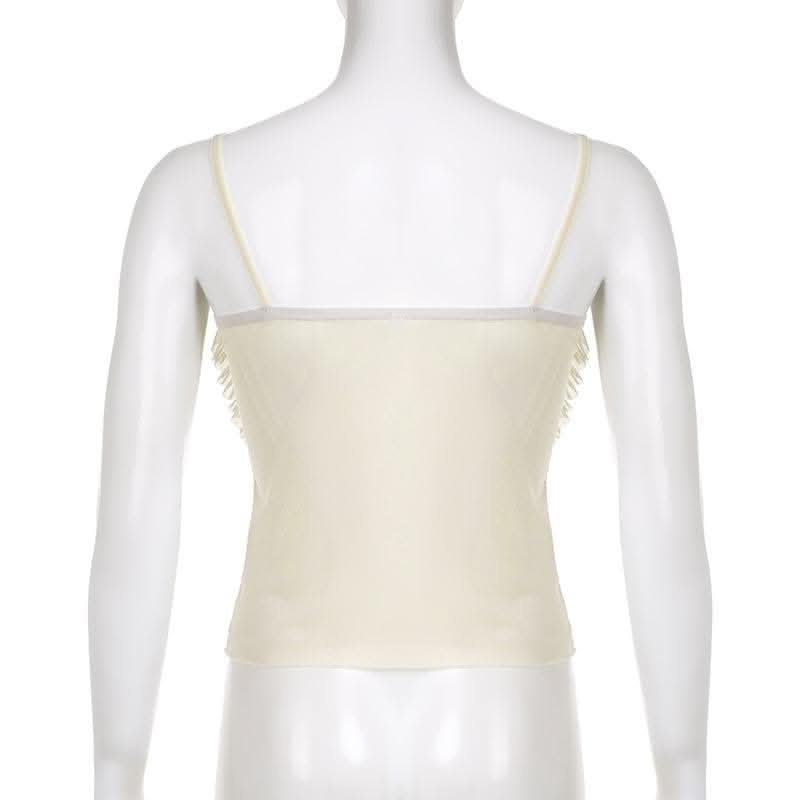 Mesh patchwork ruffle button contrast backless cami ruched skirt set-final-sale