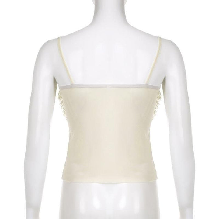 Mesh patchwork ruffle button contrast backless cami ruched skirt set-final-sale