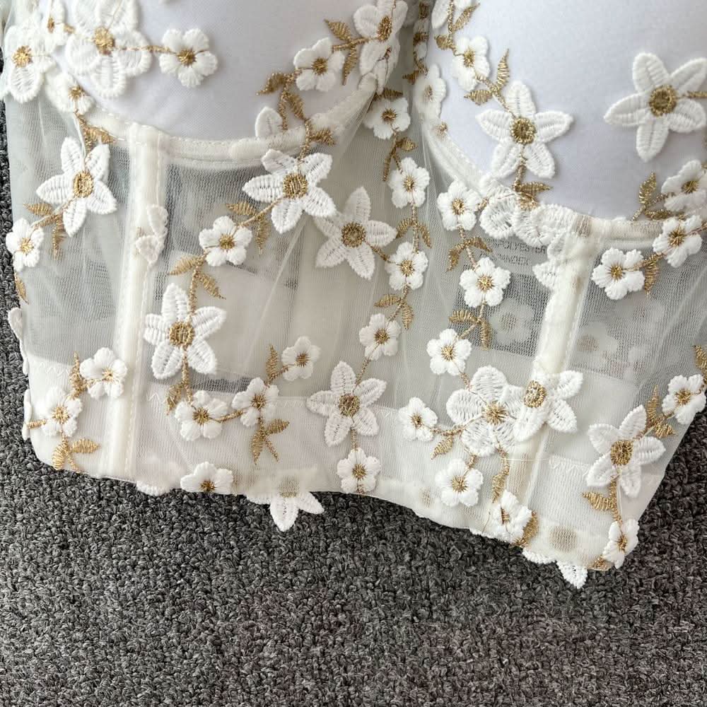 Embroidery padded bustier flower applique cami top  | Festival Outfits Women