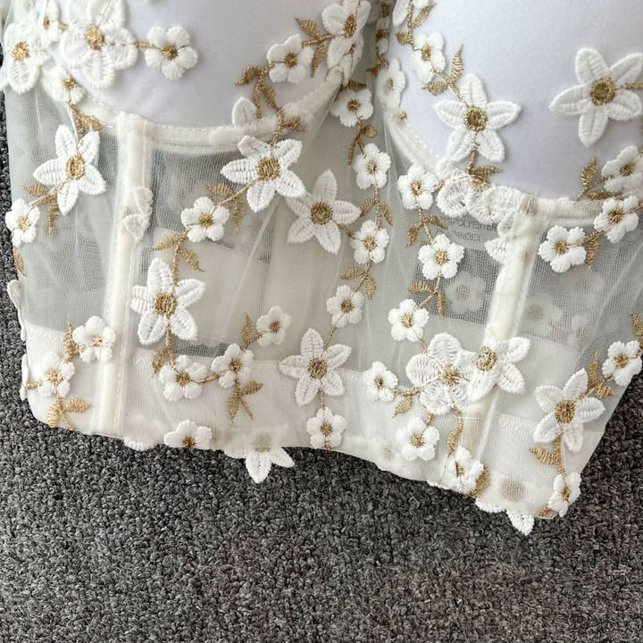 Embroidery padded bustier flower applique cami top  | Festival Outfits Women