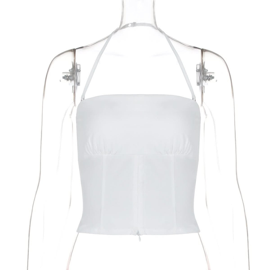 Halter backless ruched solid tube top  | Festival Outfits Women