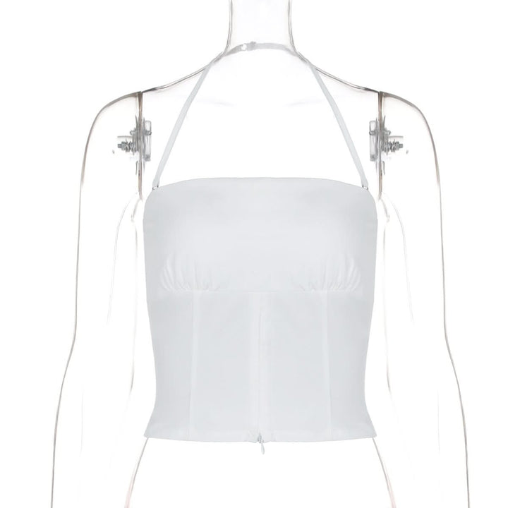 Halter backless ruched solid tube top  | Festival Outfits Women