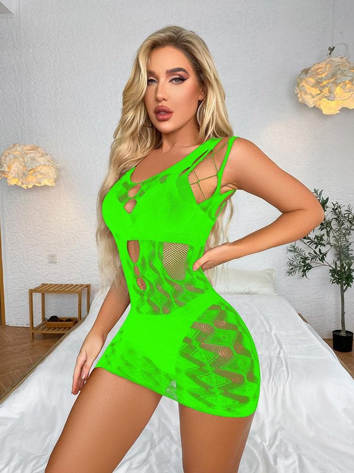 U neck hollow net patchwork tank mini dress  | Festival Outfits Women