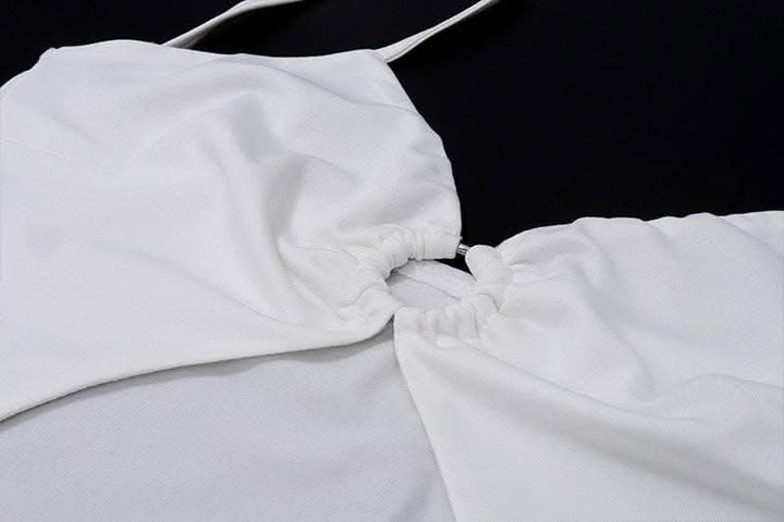 Long sleeve hollow out ruched o ring shrug cami cut out midi dress-final-sale  | Festival Outfits Women