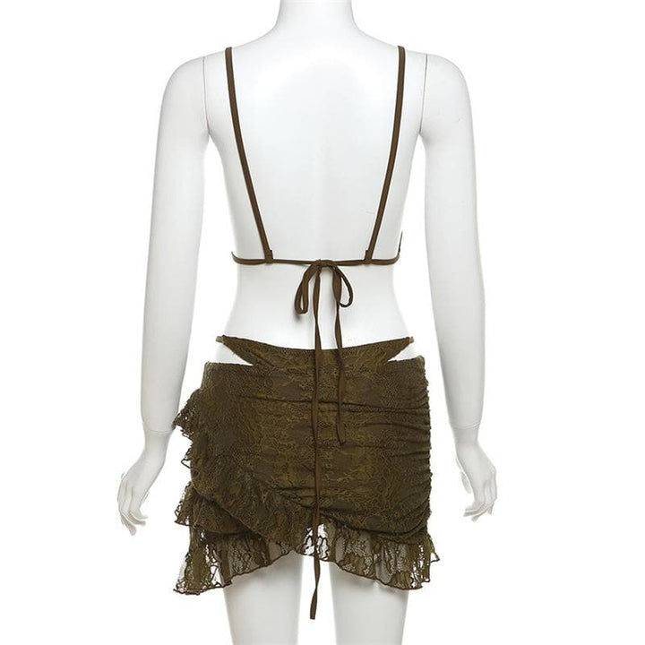 Lace ruffle cami 3 piece mini skirt set  | Festival Outfits Women