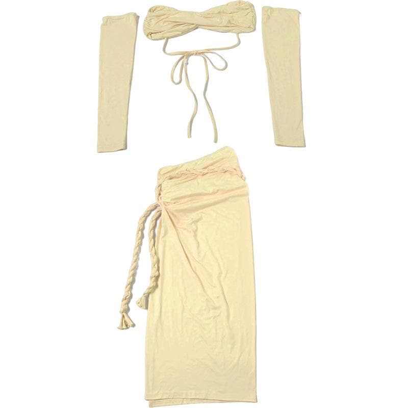 Gloves one shoulder high slit self tie maxi skirt set-final-sale  | Festival Outfits Women
