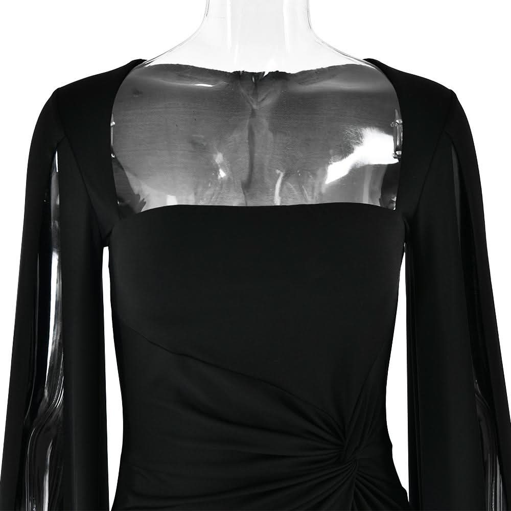 Long sleeve high slit square neck ruched maxi dress  | Festival Outfits Women