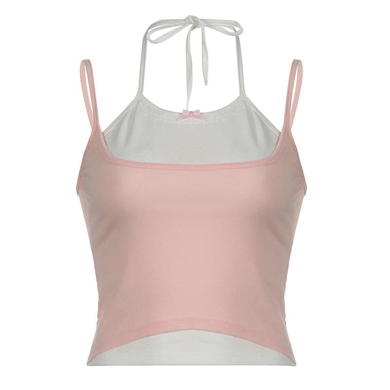 Halter bowknot patchwork cami top  | Festival Outfits Women
