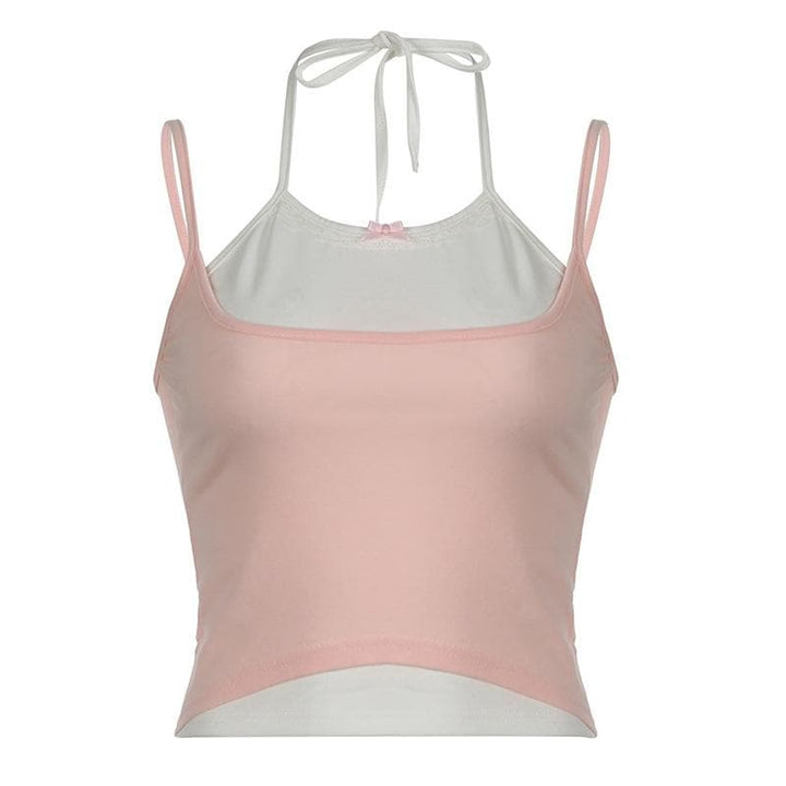 Halter bowknot patchwork cami top  | Festival Outfits Women