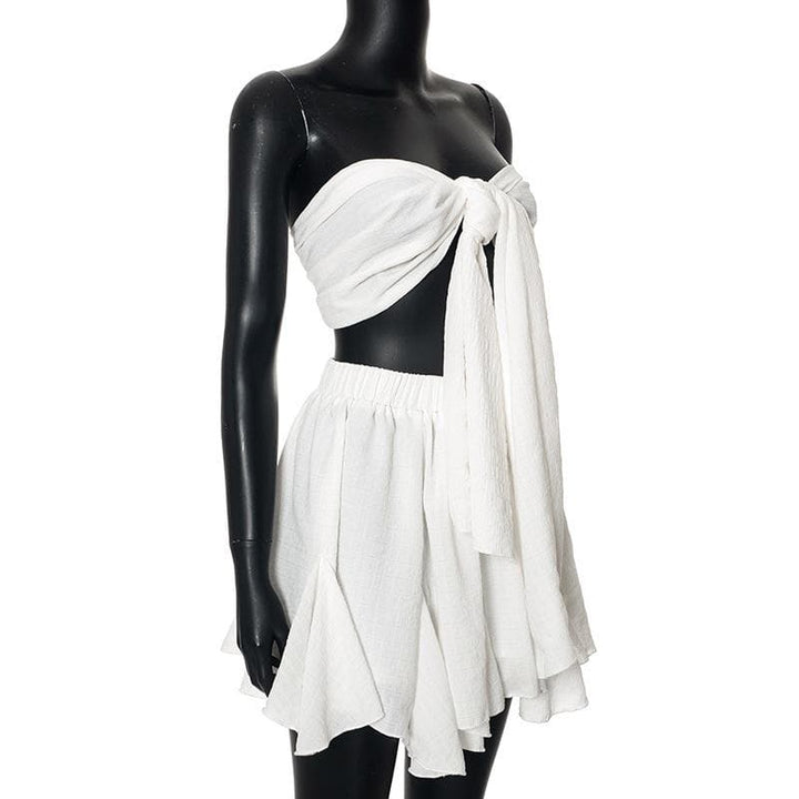 Ruffle textured bowknot tube mini skirt set  | Festival Outfits Women
