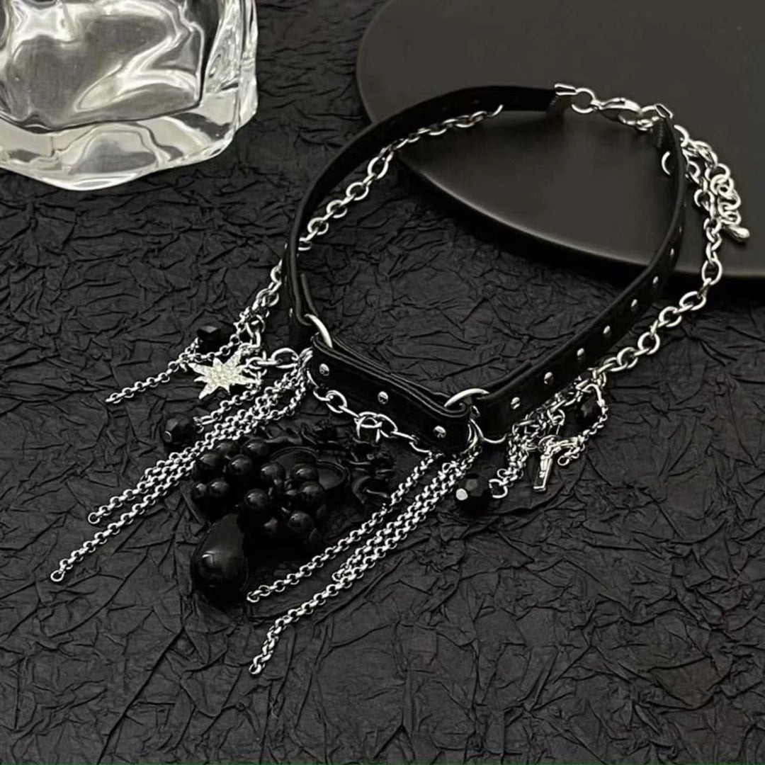 Heart pendant PU leather tassels choker necklace  | Festival Outfits Women