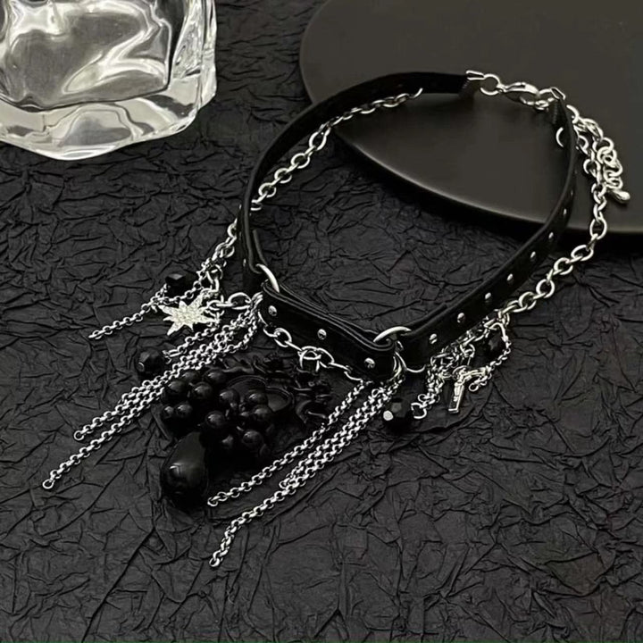 Heart pendant PU leather tassels choker necklace  | Festival Outfits Women