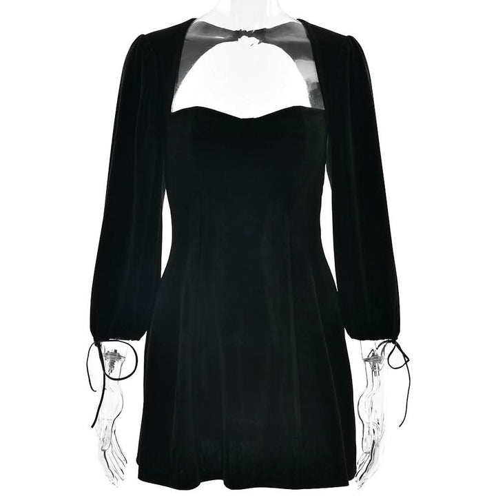Long sleeve sweetheart neck velvet hollow out cut out mini dress  | Festival Outfits Women