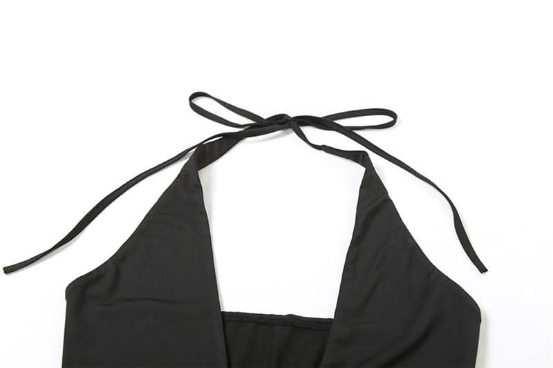 Halter v neck hollow out 2 piece cami bodysuit-final-sale