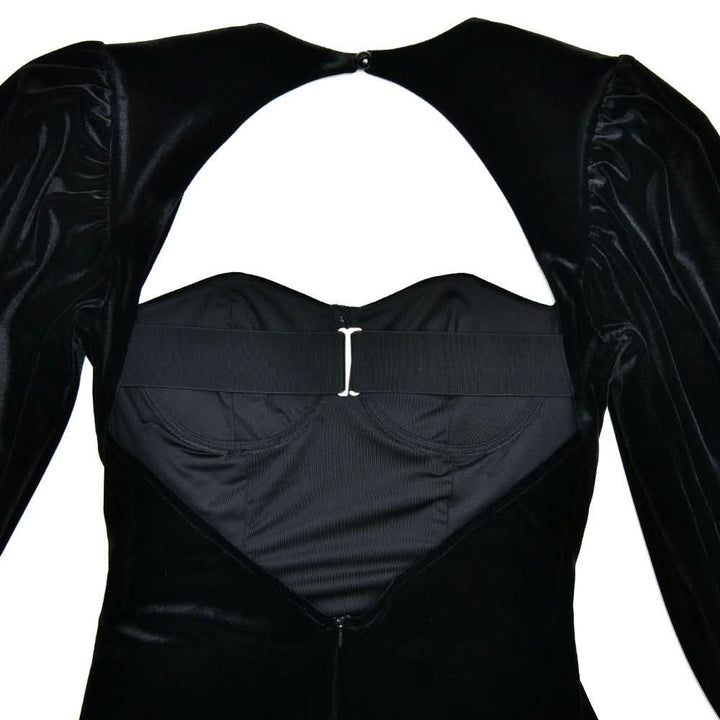 Long sleeve sweetheart neck velvet hollow out cut out mini dress  | Festival Outfits Women