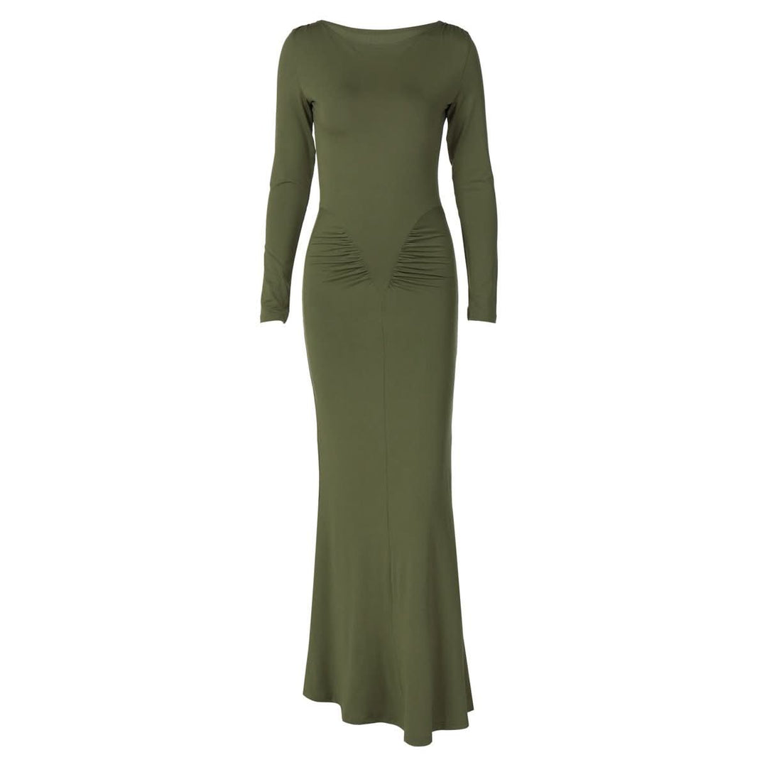 Long sleeve crewneck ruched solid maxi dress | Festival Outfits Women Halibuy Long sleeve crewneck ruched solid maxi dress | Festival Outfits Women Halibuy