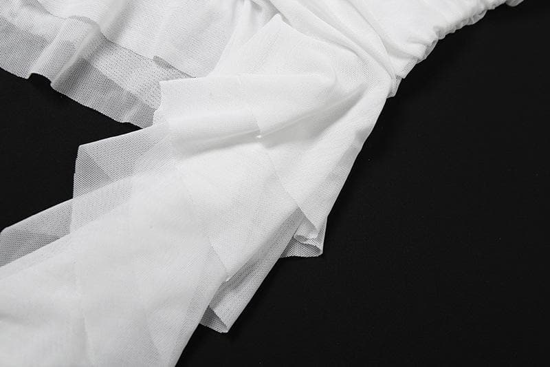 Ruffle mesh ruched irregular solid tube top  | Festival Outfits Women