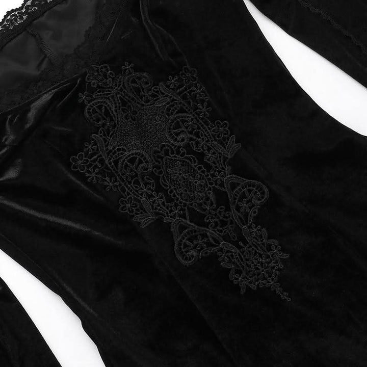 Off shoulder long flared sleeve velvet embroidery maxi dress-final-sale