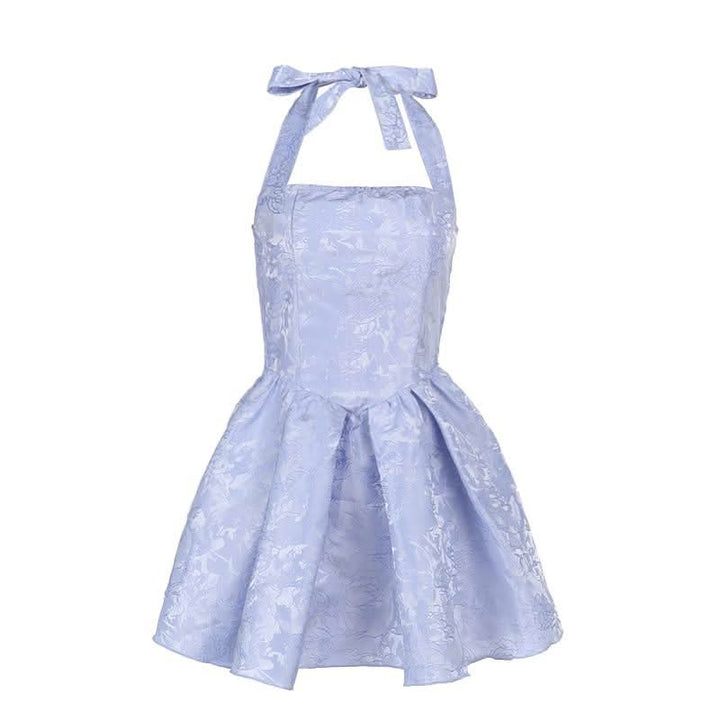 Halter smocked ruched square neck print mini dress  | Festival Outfits Women