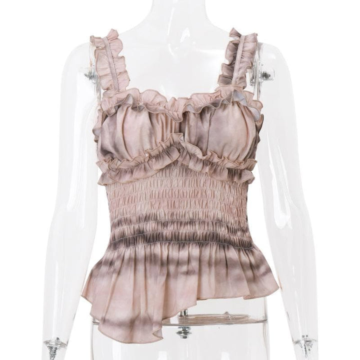 Riga mai kama da taye mai kama da ruffle taye mai kama da smocked sweetheart weight cami top | Kayan Biki na Mata