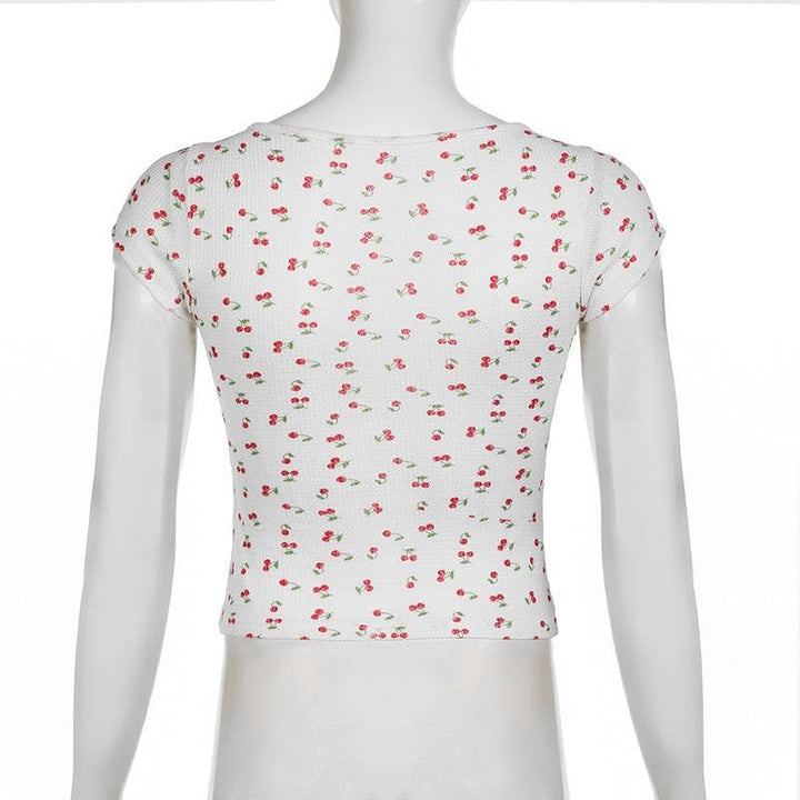 Riga mai laushi da aka yi da ceri mai siffar bowknot hem hem top | Kayan Biki na Mata