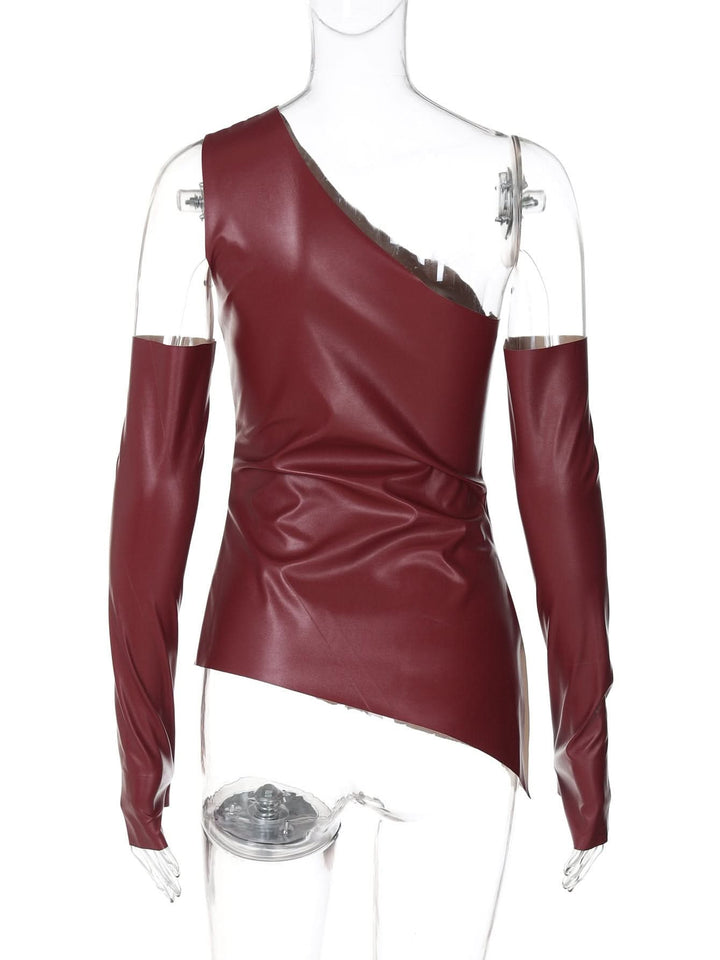 PU leather one shoulder gloves top  | Festival Outfits Women-final-sale