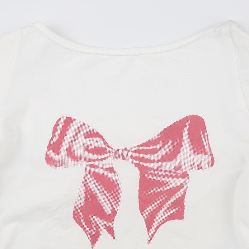Long sleeve bowknot pattern contrast crop top  | Festival Outfits Women